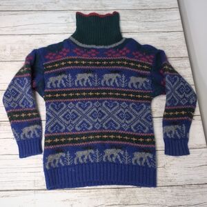 Vintage Eddie Bauer Wool Turtleneck Fair isle Moose Print Size M